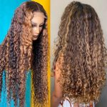 Natural Curly Deep Wave Lace Wig, Piano-color Inter-color Lace Headgear – Image 5