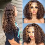 Natural Curly Deep Wave Lace Wig, Piano-color Inter-color Lace Headgear – Image 4