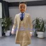 Khaki Long Tail Coat 3 Piece Gentleman Boys Suits Fashion Tuxedo for  Kids Wedding Prom Jacket Waistcoat with Pant – Image 10