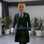 Khaki Long Tail Coat 3 Piece Gentleman Boys Suits Fashion Tuxedo for  Kids Wedding Prom Jacket Waistcoat with Pant – Image 17