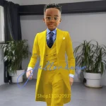 Khaki Long Tail Coat 3 Piece Gentleman Boys Suits Fashion Tuxedo for  Kids Wedding Prom Jacket Waistcoat with Pant – Image 19