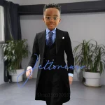 Khaki Long Tail Coat 3 Piece Gentleman Boys Suits Fashion Tuxedo for  Kids Wedding Prom Jacket Waistcoat with Pant – Image 2