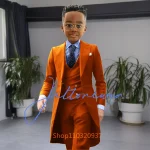 Khaki Long Tail Coat 3 Piece Gentleman Boys Suits Fashion Tuxedo for  Kids Wedding Prom Jacket Waistcoat with Pant – Image 9