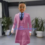 Khaki Long Tail Coat 3 Piece Gentleman Boys Suits Fashion Tuxedo for  Kids Wedding Prom Jacket Waistcoat with Pant – Image 7