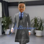 Khaki Long Tail Coat 3 Piece Gentleman Boys Suits Fashion Tuxedo for  Kids Wedding Prom Jacket Waistcoat with Pant – Image 5