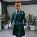 Khaki Long Tail Coat 3 Piece Gentleman Boys Suits Fashion Tuxedo for  Kids Wedding Prom Jacket Waistcoat with Pant – Image 18
