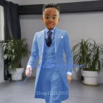 Khaki Long Tail Coat 3 Piece Gentleman Boys Suits Fashion Tuxedo for  Kids Wedding Prom Jacket Waistcoat with Pant – Image 11