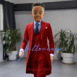 Khaki Long Tail Coat 3 Piece Gentleman Boys Suits Fashion Tuxedo for  Kids Wedding Prom Jacket Waistcoat with Pant – Image 14