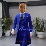 Khaki Long Tail Coat 3 Piece Gentleman Boys Suits Fashion Tuxedo for  Kids Wedding Prom Jacket Waistcoat with Pant – Image 6